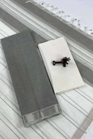 Grey Mangalagiri Handloom Cotton Nizam Zari Border Fabric