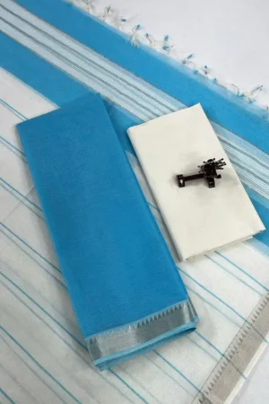 Blue Mangalagiri Handloom Cotton Nizam Zari Border Fabric