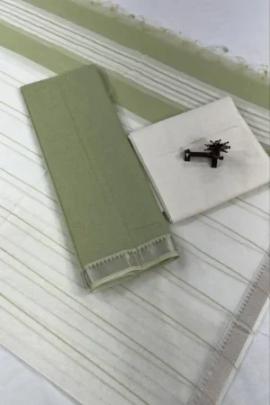 Leaf Green Mangalagiri Handloom Cotton Nizam Zari Border Fabric (Copy)