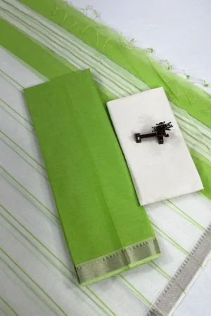 Parrot Green Mangalagiri Handloom Cotton Nizam Zari Border Fabric