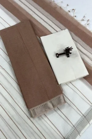 Brown Mangalagiri Handloom Cotton Nizam Zari Border Fabric