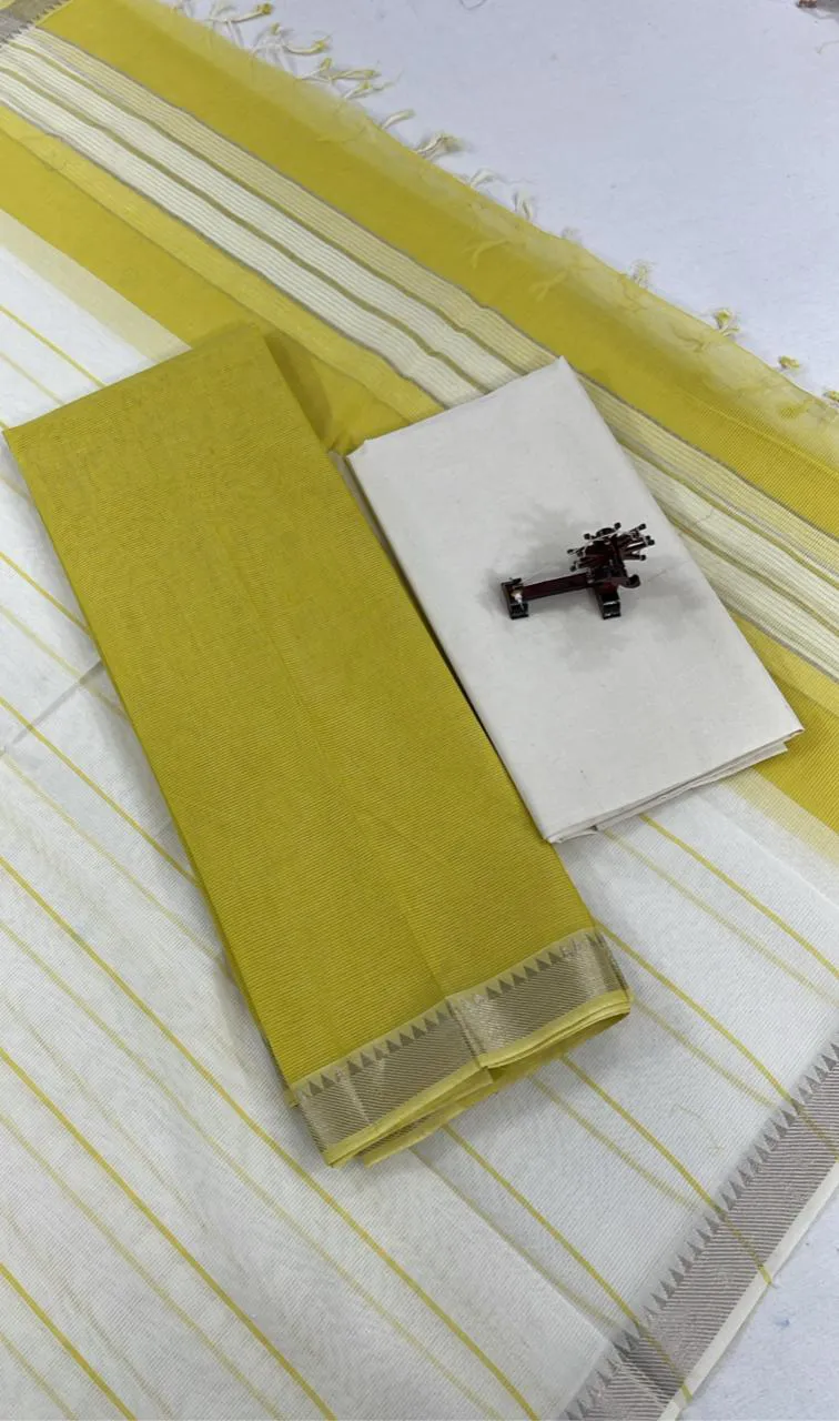 Mustard Yellow Mangalagiri Handloom Cotton Nizam Zari Border Fabric
