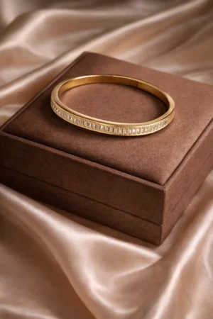 Gold-Finish Baguette Crystal Slim Bangle