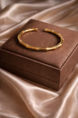 Gold-Finish Bamboo Link Open Bangle