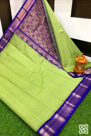 Pista Green with Royal Blue Jacquard Border – Pure Handloom Cico Gadwal Saree