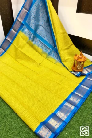 Mustard Yellow with Royal Blue Jacquard Border – Pure Handloom Cico Gadwal Saree