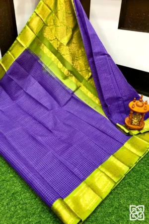 Violet Purple with Lime Gold Jacquard Border – Pure Handloom Cico Gadwal Saree