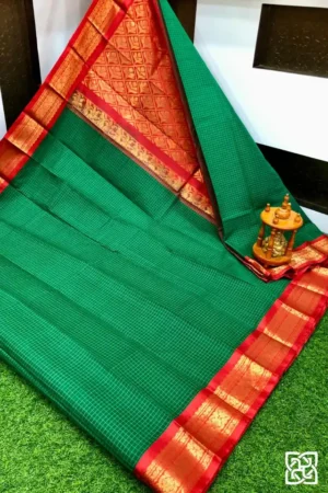 Emerald Green with Red & Gold Jacquard Border – Pure Handloom Cico Gadwal Saree