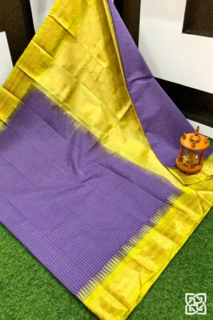 Deep Purple with Antique Gold Jacquard Border – Pure Handloom Cico Gadwal Saree