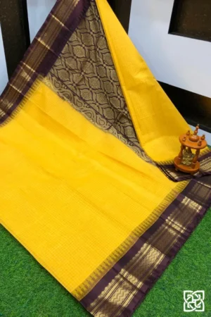 Golden Yellow with Chocolate Brown Jacquard Border – Pure Handloom Cico Gadwal Saree