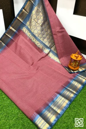 Wine Mauve with Slate Blue Jacquard Border – Pure Handloom Cico Gadwal Saree
