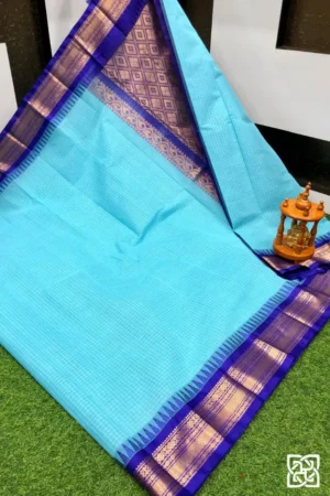 Ice Blue with Royal Purple Jacquard Border – Pure Handloom Cico Gadwal Saree