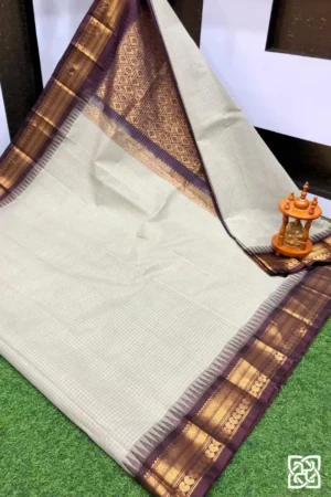 Soft Ivory with Coffee Brown Jacquard Border – Pure Handloom Cico Gadwal Saree