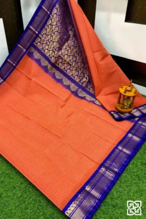 Rust Orange with Royal Blue Jacquard Border – Pure Handloom Cico Gadwal Saree