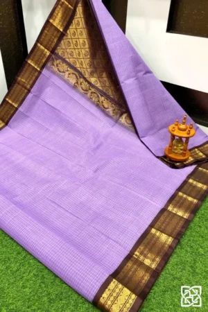 Lilac Lavender with Chocolate Brown Jacquard Border – Pure Handloom Cico Gadwal Saree