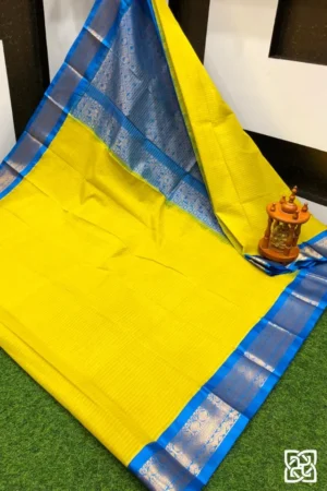 Sunshine Yellow with Royal Blue Jacquard Border – Pure Handloom Cico Gadwal Saree