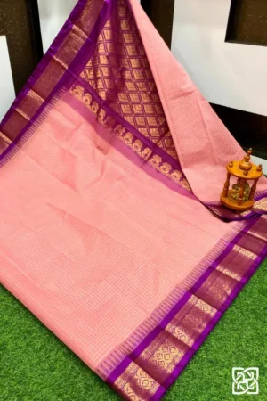 Soft Peach Pink with Royal Purple Jacquard Border – Pure Handloom Cico Gadwal Saree