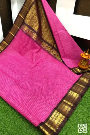 Deep Magenta Pink with Chocolate Brown Jacquard Border – Pure Handloom Cico Gadwal Saree