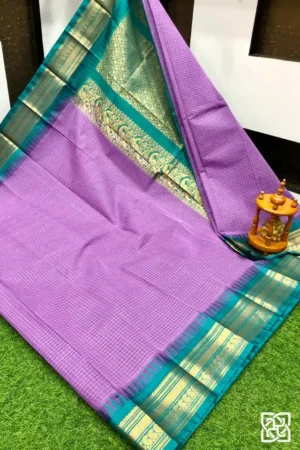 Lavender Lilac with Teal Green Jacquard Border – Pure Handloom Cico Gadwal Saree