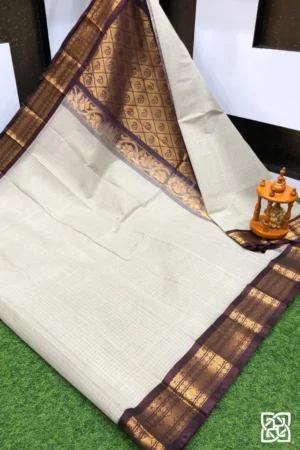 Warm Ivory with Coffee Brown Jacquard Border – Pure Handloom Cico Gadwal Saree