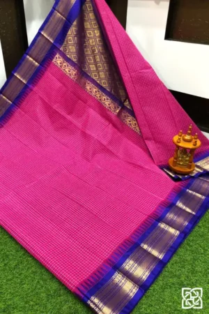 Rani Pink with Royal Blue Jacquard Border – Pure Handloom Cico Gadwal Saree