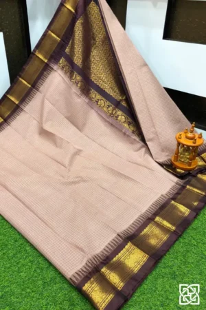 Taupe Beige with Antique Brown Jacquard Border – Pure Handloom Cico Gadwal Saree