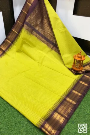 Lime Yellow with Coffee Brown Jacquard Border – Pure Handloom Cico Gadwal Saree