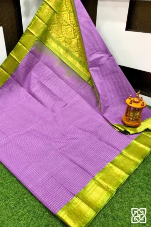 Lavender Purple with Lime Gold Jacquard Border – Pure Handloom Cico Gadwal Saree