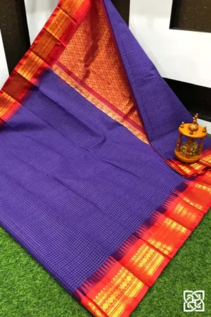 Royal Purple with Vermilion Red Jacquard Border – Pure Handloom Cico Gadwal Saree