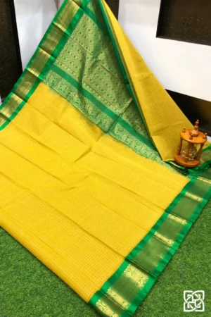 Golden Yellow with Emerald Green Jacquard Border – Pure Handloom Cico Gadwal Saree