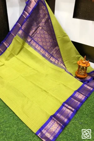 Lime Green with Royal Purple Jacquard Border – Pure Handloom Cico Gadwal Saree