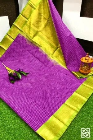 Royal Purple with Lime Gold Jacquard Border – Pure Handloom Cico Gadwal Saree