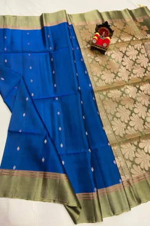 Royal Blue Kanchi Double Wrap Silk Saree with Antique Gold Zari Pallu