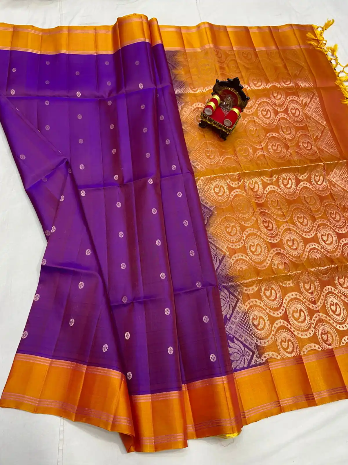 Purple Kanchi Double Wrap Silk Saree with Mustard Gold Zari Pallu