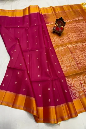 Magenta Pink Kanchi Double Wrap Silk Saree with Golden Orange Zari Pallu