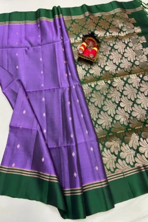 Lavender Purple Kanchi Double Wrap Silk Saree with Forest Green Zari Pallu