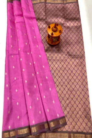 Rose Magenta & Antique Gold Pure Kanchi Pattu Small Border with Laksha Buta Saree