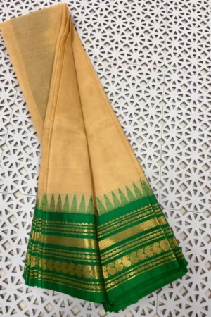 Sandalwood Beige Soft Cotton Kuppadam Saree with Emerald Green Border