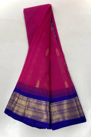 Magenta Rose Soft Cotton Kuppadam Saree with Royal Blue Border
