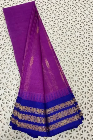 Royal Purple Soft Cotton Kuppadam Saree with Cobalt Blue Border