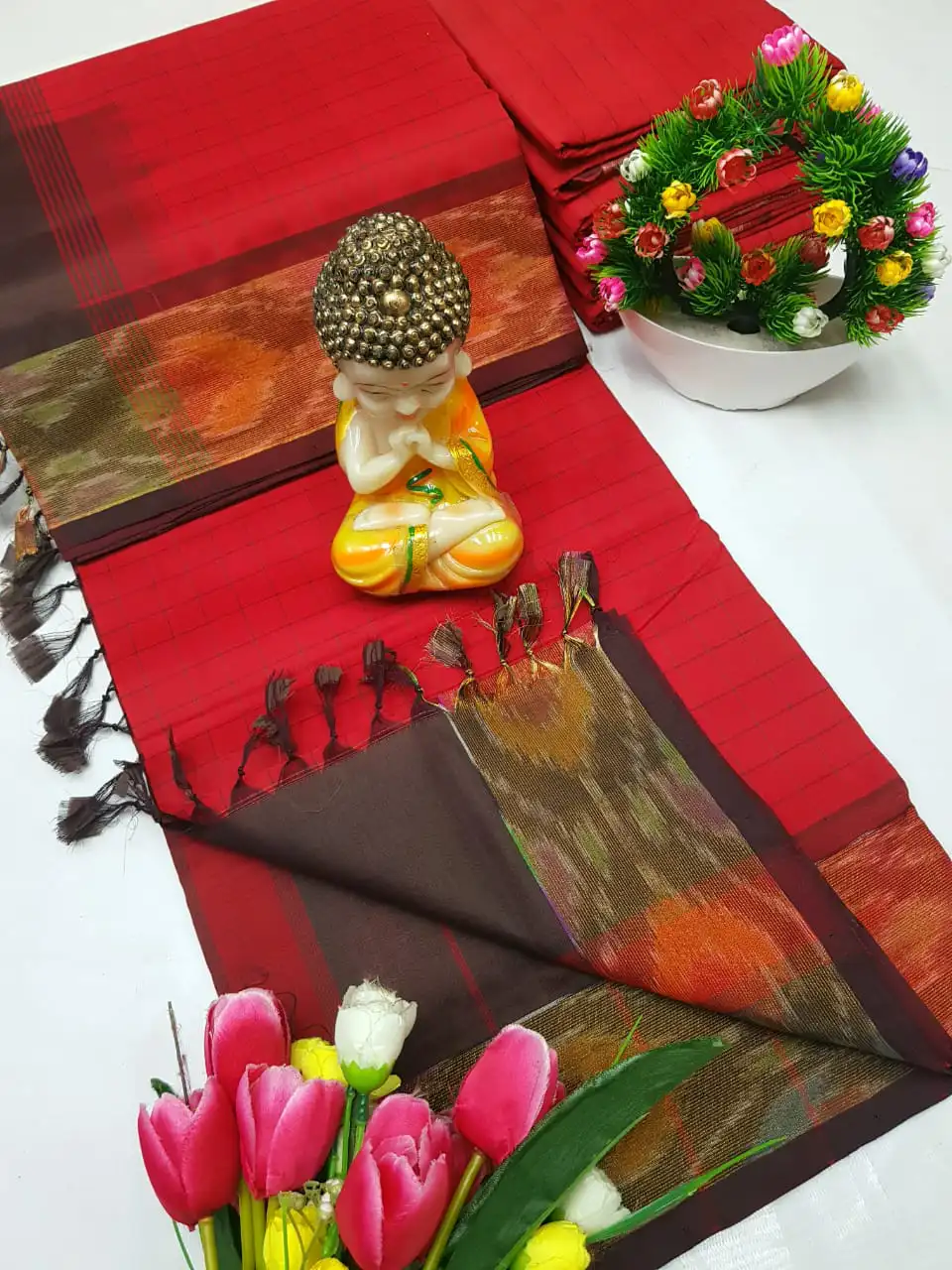 apple green tripura silk mahanati checks saree with grape purple pochampally border (copy)