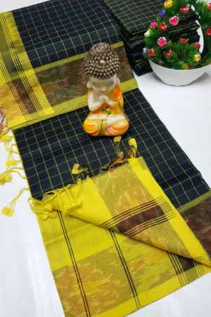 midnight blue tripura silk mahanati checks saree with ivory cream pochampally border (copy)