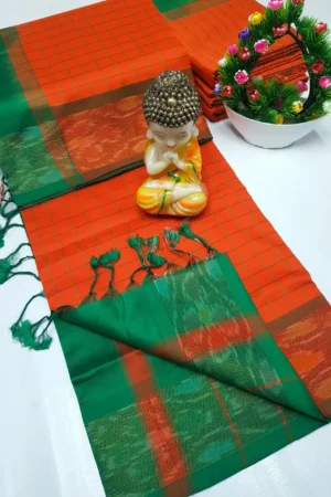 sand beige tripura silk mahanati checks saree with rani pink pochampally border (copy)