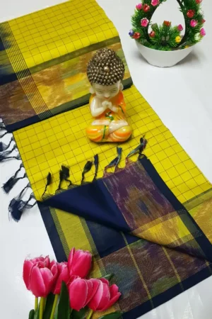 rust orange tripura silk mahanati checks saree with bottle green pochampally border (copy)