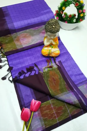 mustard yellow tripura silk mahanati checks saree with cobalt blue pochampally border (copy)