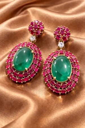 Ruhani Emerald & Ruby Halo Statement Earrings