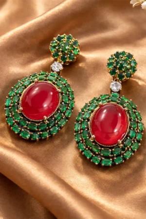 Raktima Emerald Halo Statement Earrings