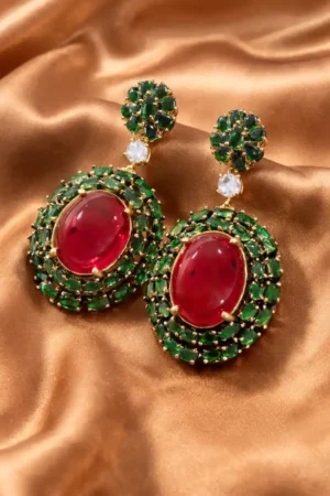 Raktima Emerald Halo Statement Earrings