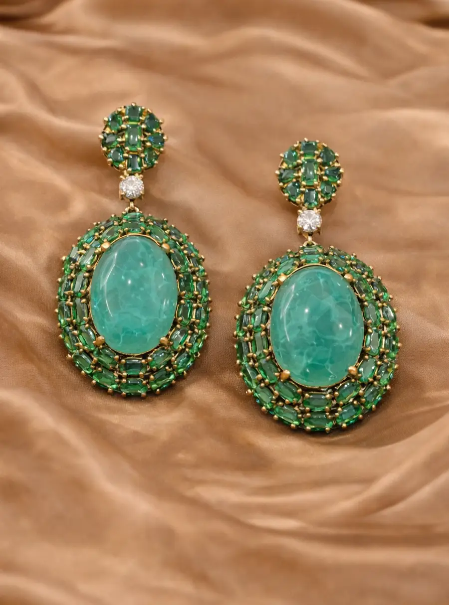 Aaranya Emerald Aura Statement Earrings