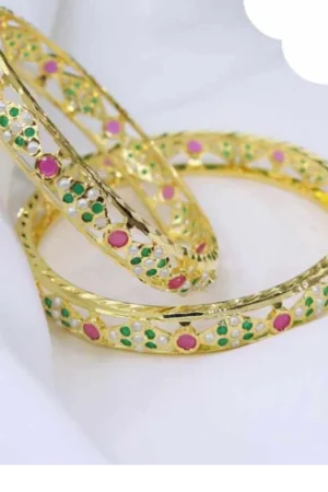 Padmika Jadau Bangle – Emerald Blush Duo From The Suttra Series by Dhatu Suttam